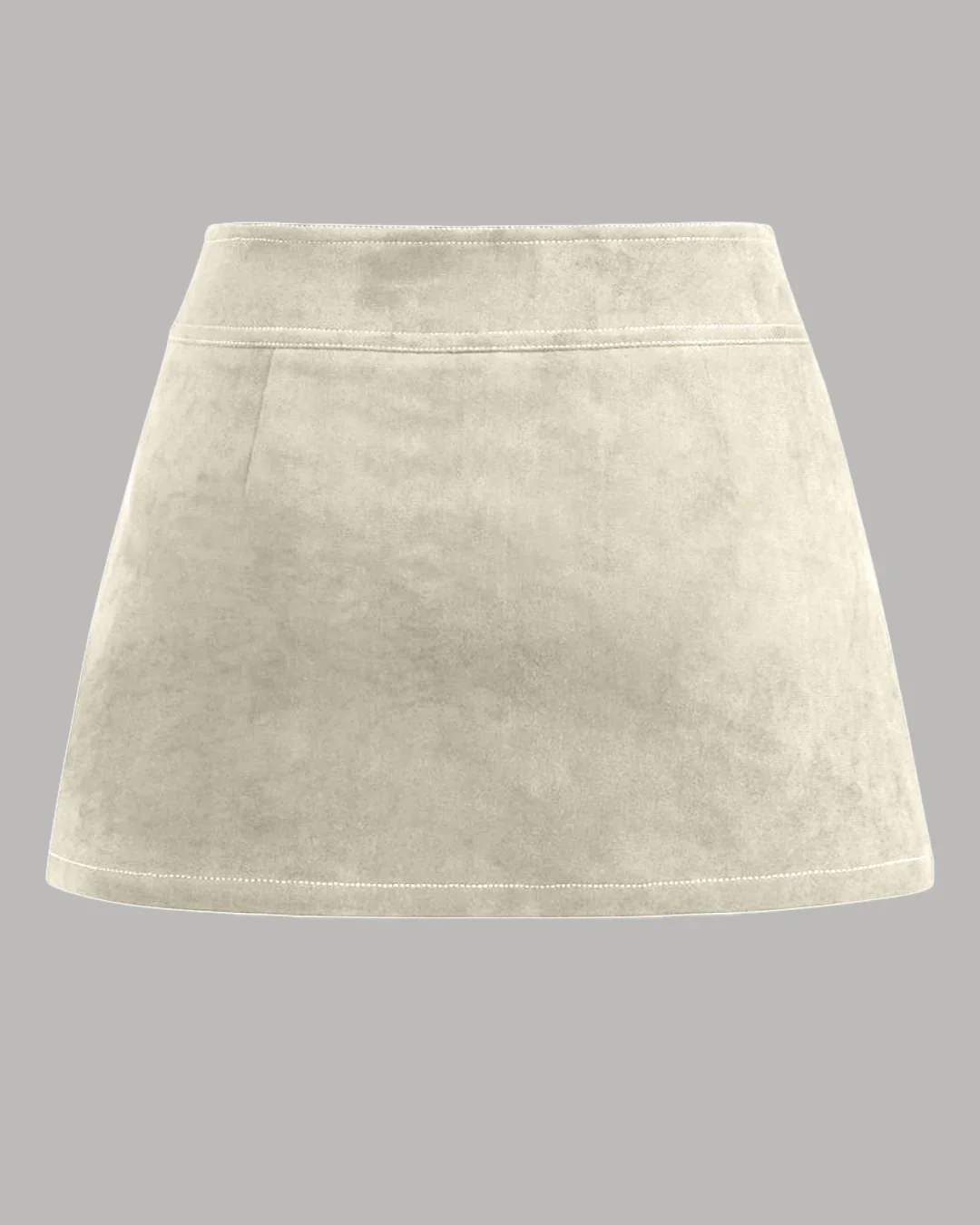 Suede Low Rise Solid Button Mini Skirt in Beige - Image 2