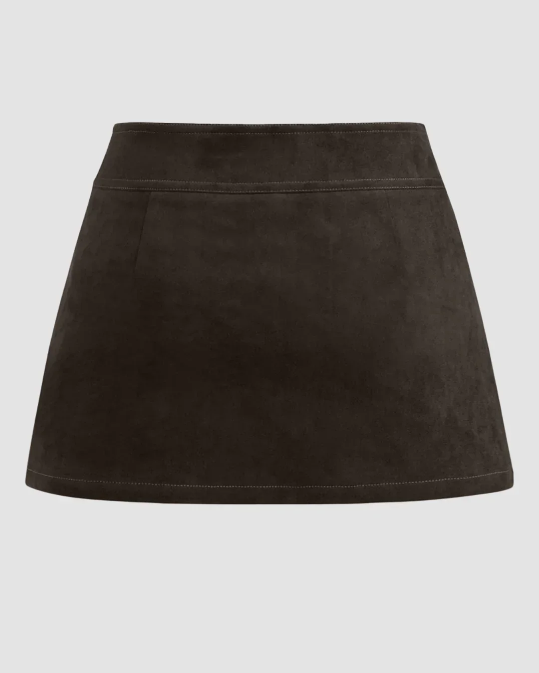 Suede Low Rise Solid Button Mini Skirt in Coco - Image 2