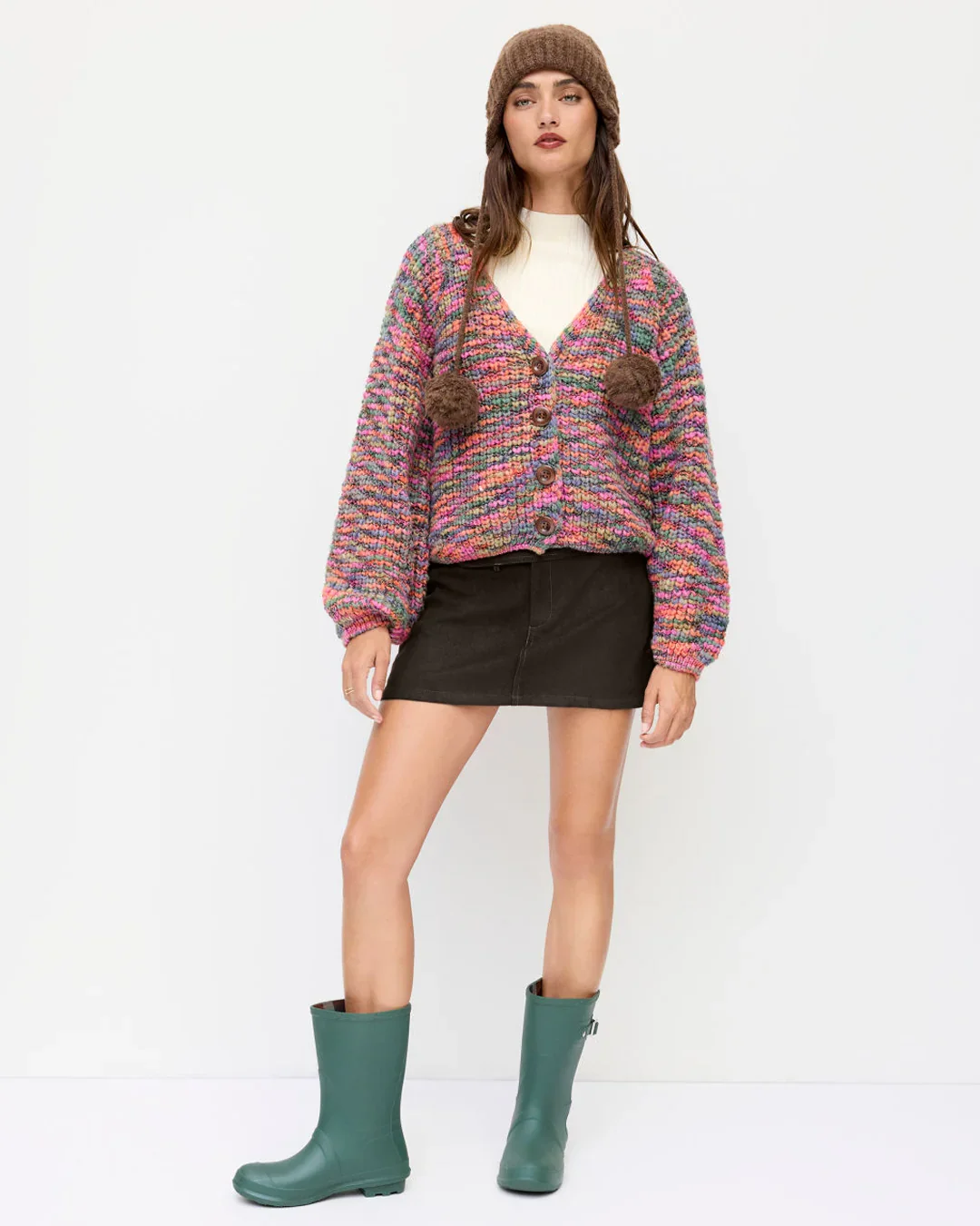 Suede Low Rise Solid Button Mini Skirt in Coco - Image 3