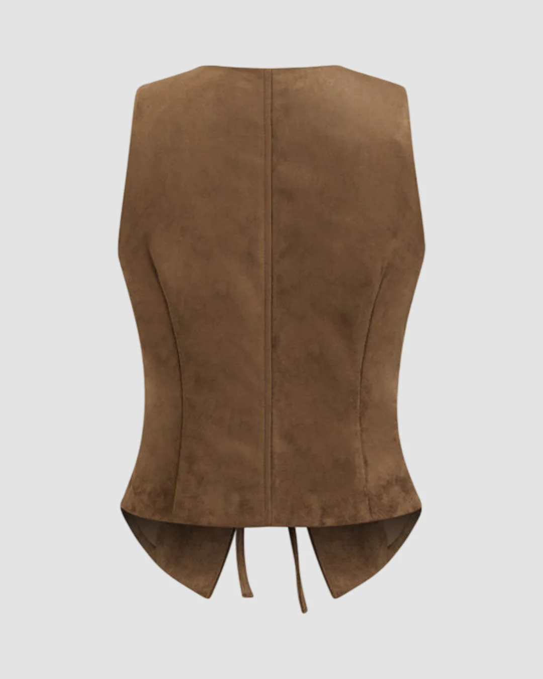 Suede V-neck Lace Up Blazer Vest Top In Brown - Image 3