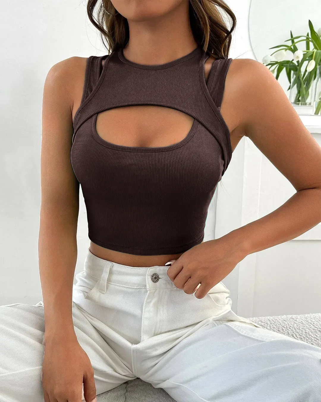 Summer Casual Corset Style Knit Top In Chocolate Fondae - Image 3