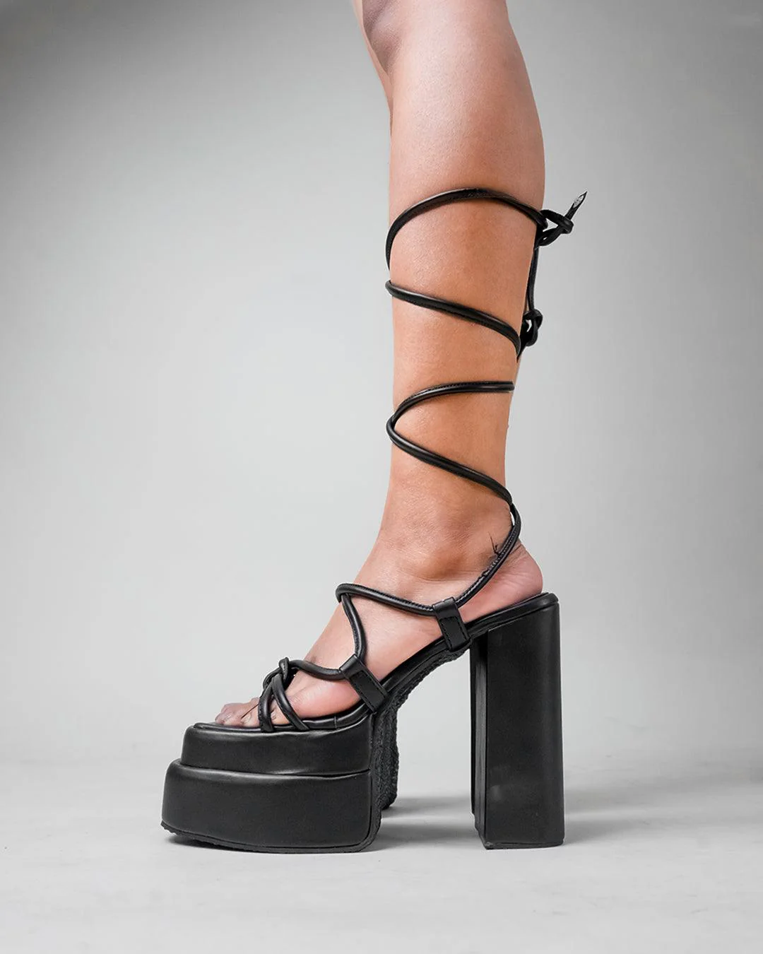Summer Trending Black Lace Up Platform Heels - Image 2