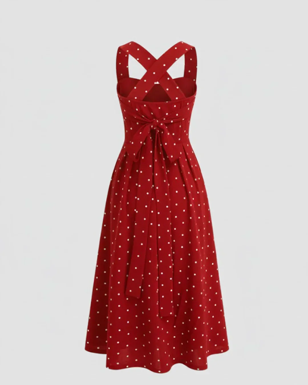 Sweetheart Fit & Flare A-Line Hem Polka Dot Sleeveless Midi Dress in Red - Image 2