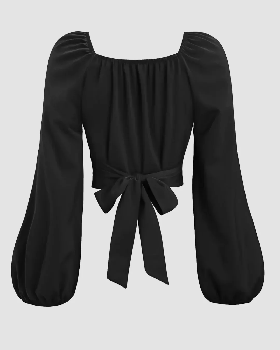 Sweetheart Neck Balloon Sleeve Back Tie Crop Top in Black - Image 2