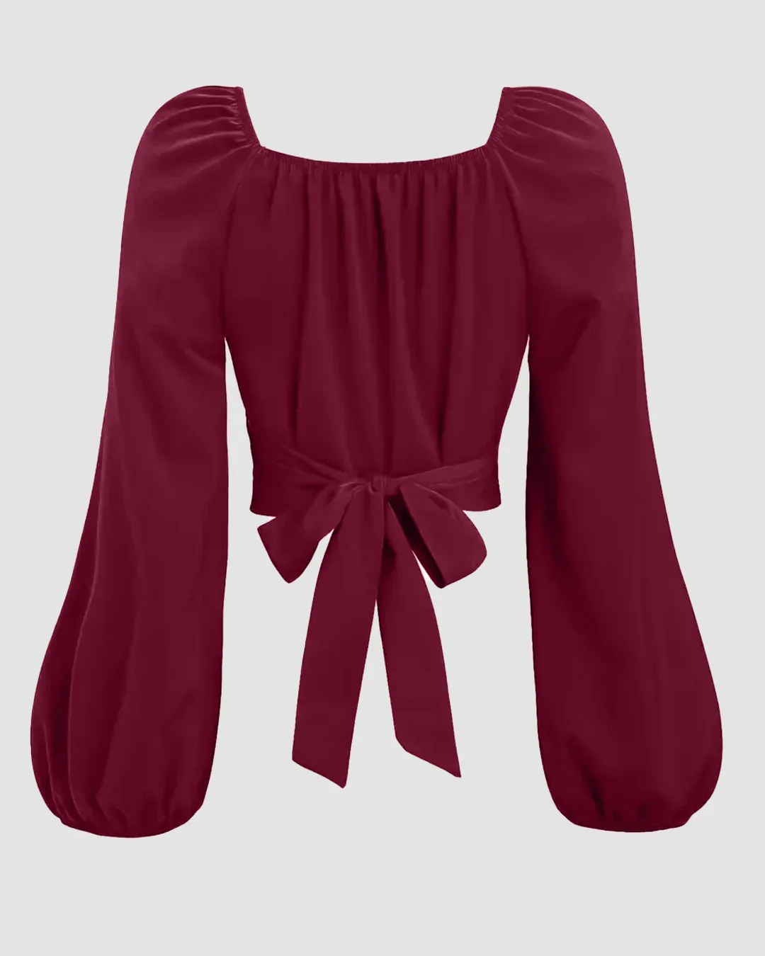 Sweetheart Neck Balloon Sleeve Back Tie Crop Top in Raspberry - Image 2