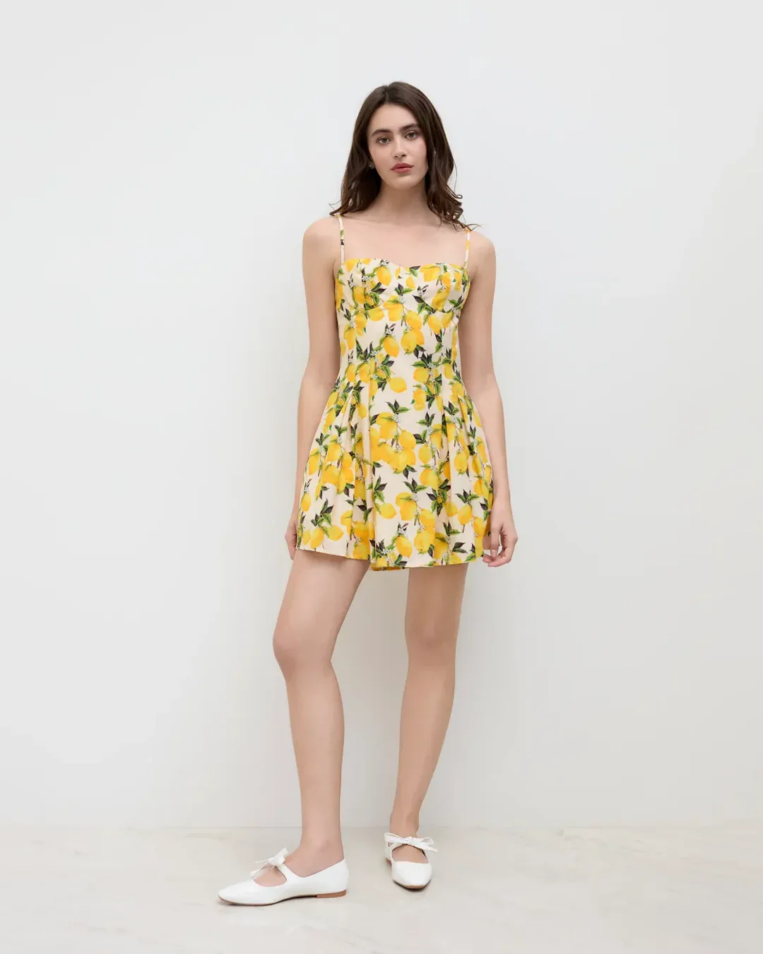 Sweetheart Neck Lemon Print Fit and Flare Mini Dress - Image 2