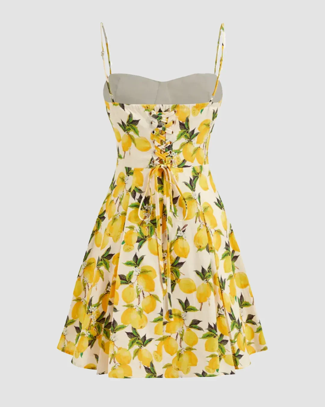 Sweetheart Neck Lemon Print Fit and Flare Mini Dress - Image 4