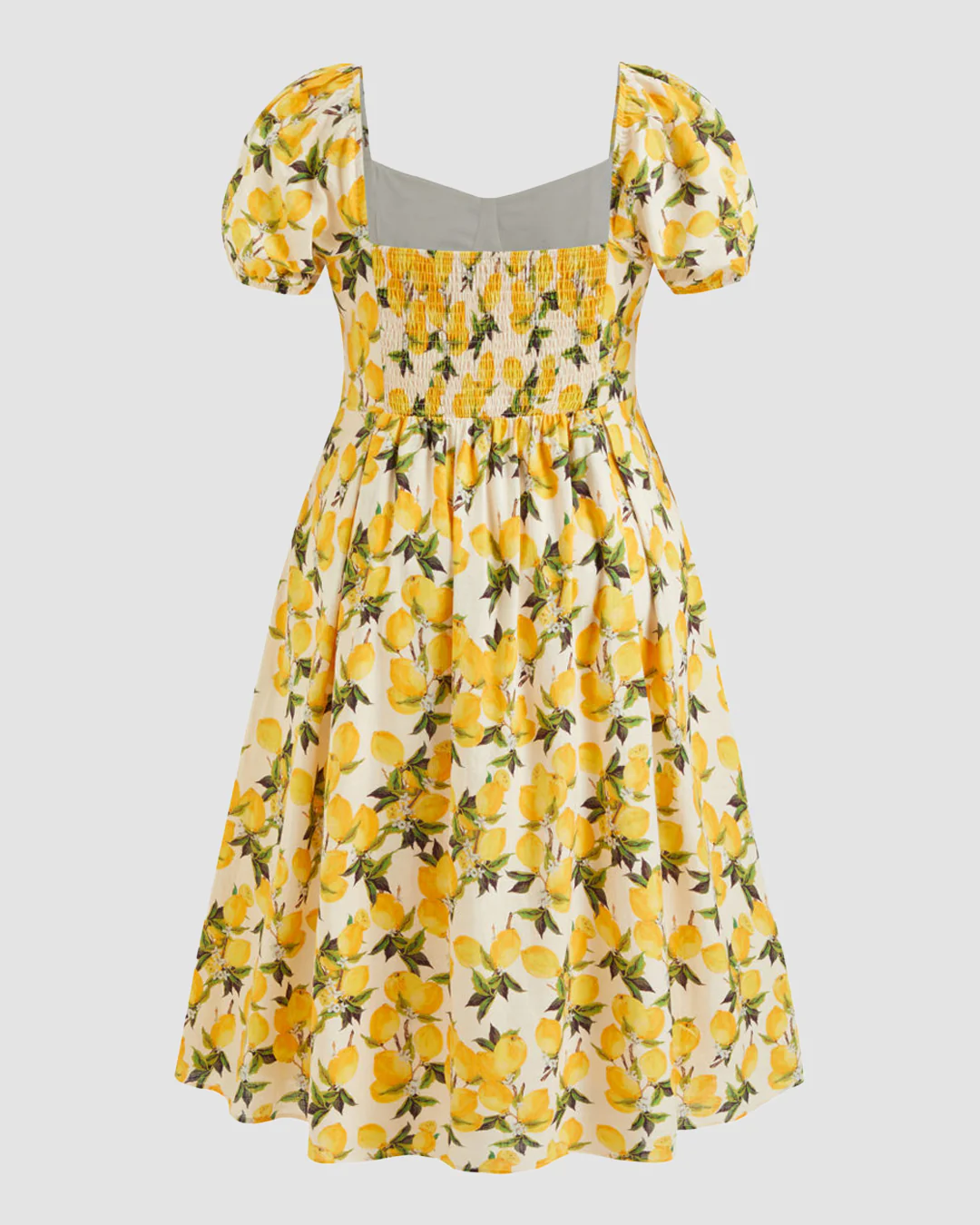 Sweetheart Neck Lemon Shirred Pleated Puff Sleeve Midi Dress Curve & Plus - Image 3