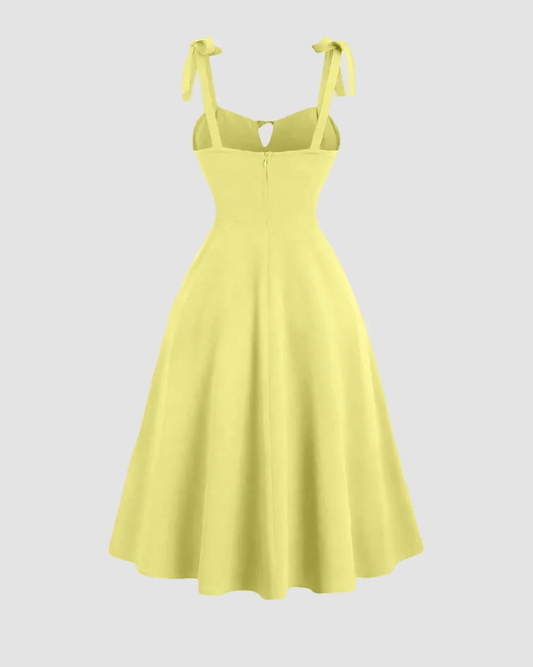Sweetheart Neck Midi Dress with Shoulder Ties in Yellow - Image 3