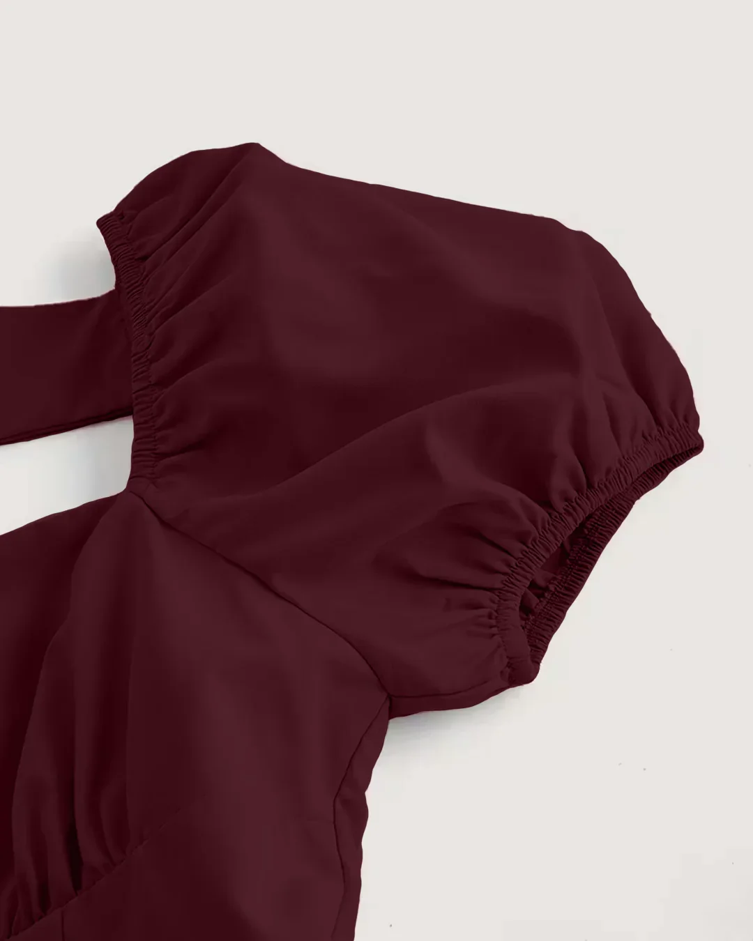 Sweetheart Neck Puff Sleeve Bow Back Mini Dress in Maroon - Image 3