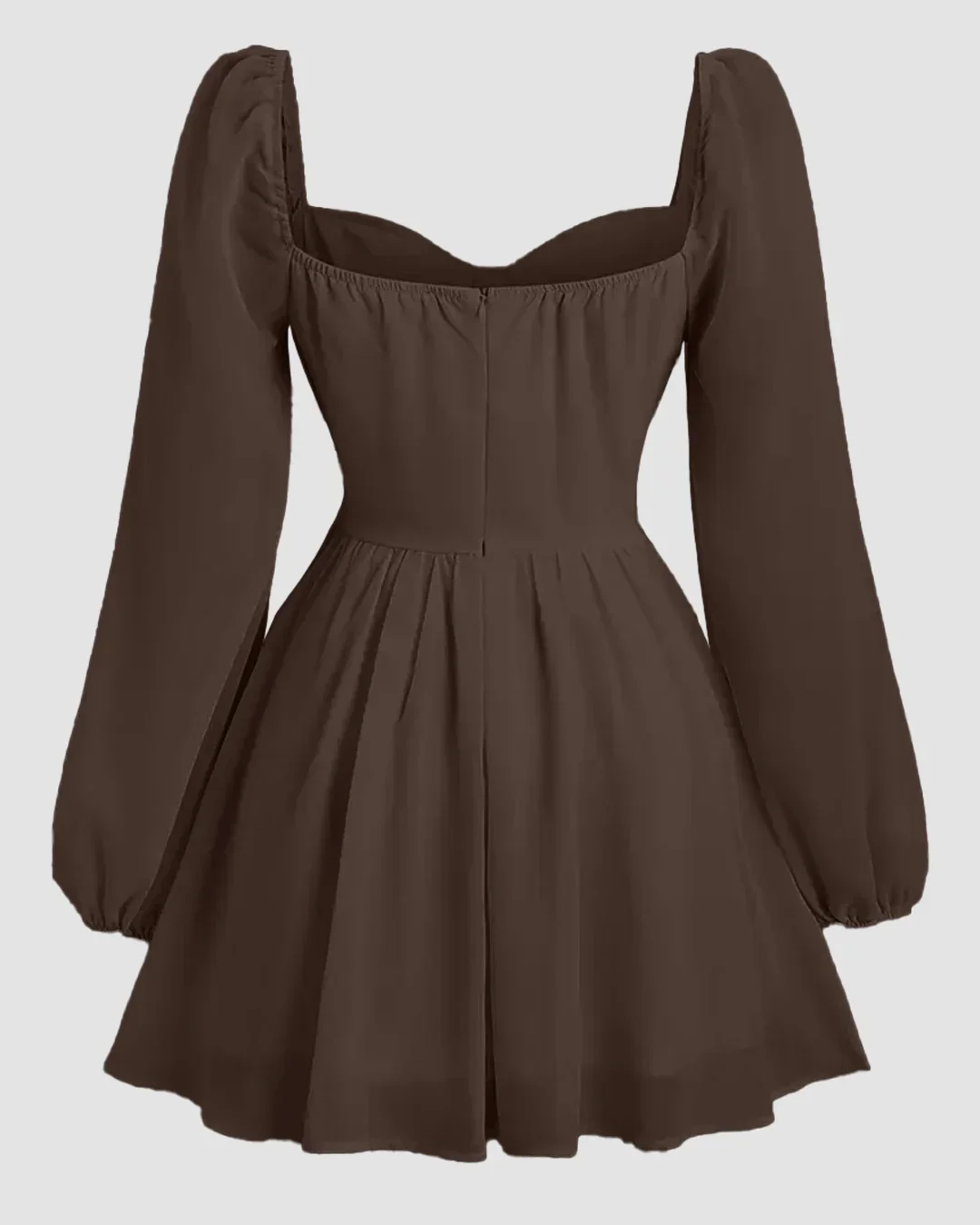 Sweetheart Neck Puff Sleeve Fit and Flare Mini Dress in Coffee - Image 2
