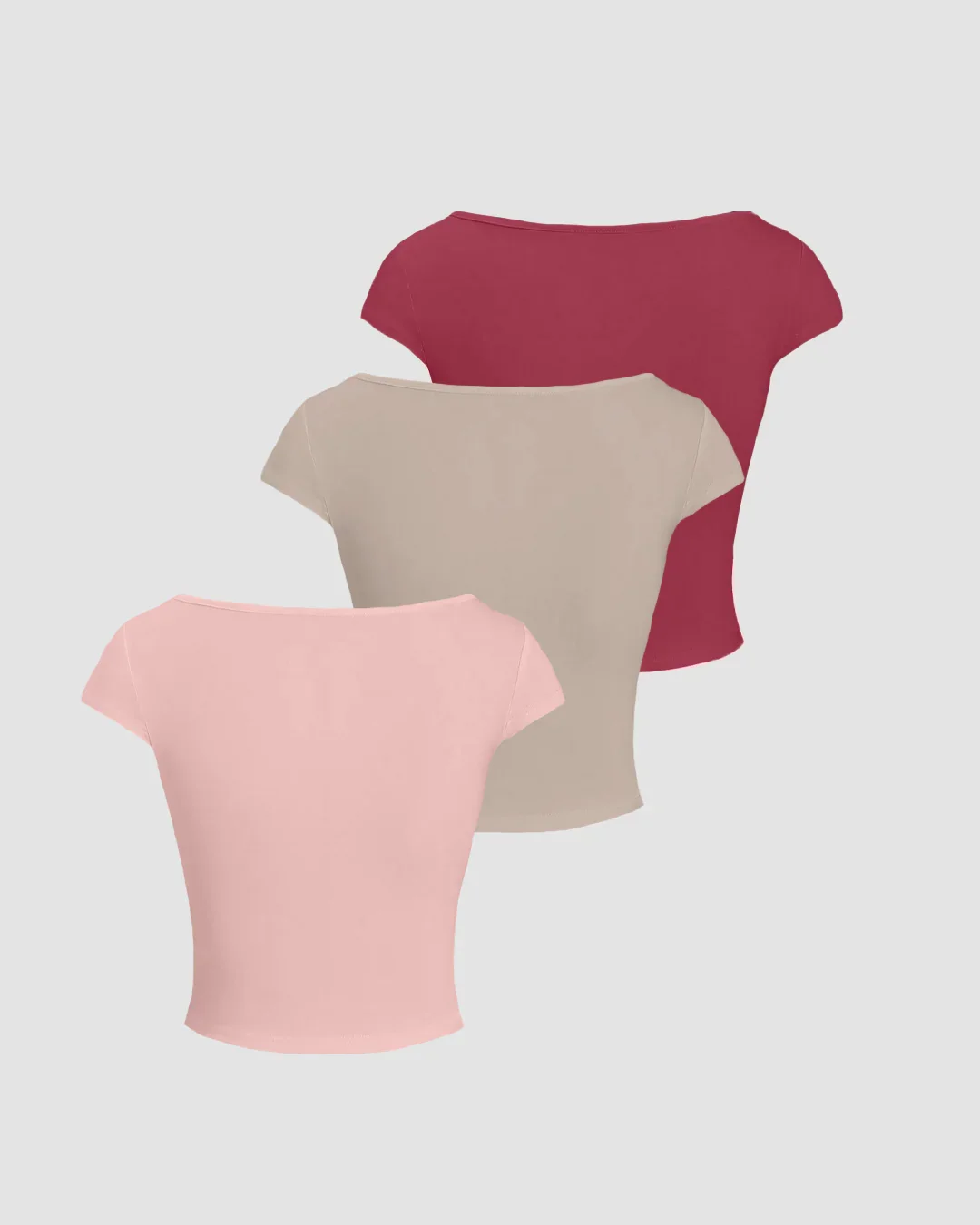 Sweetheart Neck Ruched Crop Top 3-Pack In Ruby Red, Rose Pink and Beige - Image 2