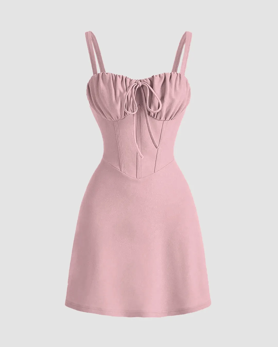 Sweetheart Neck Ruched Mini Dress In Dusty Pink - Image 2