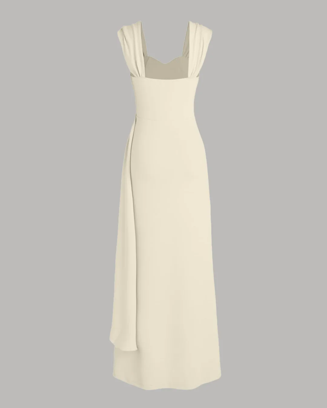 Sweetheart Neck Ruched Split Maxi Dress in Beige - Image 2
