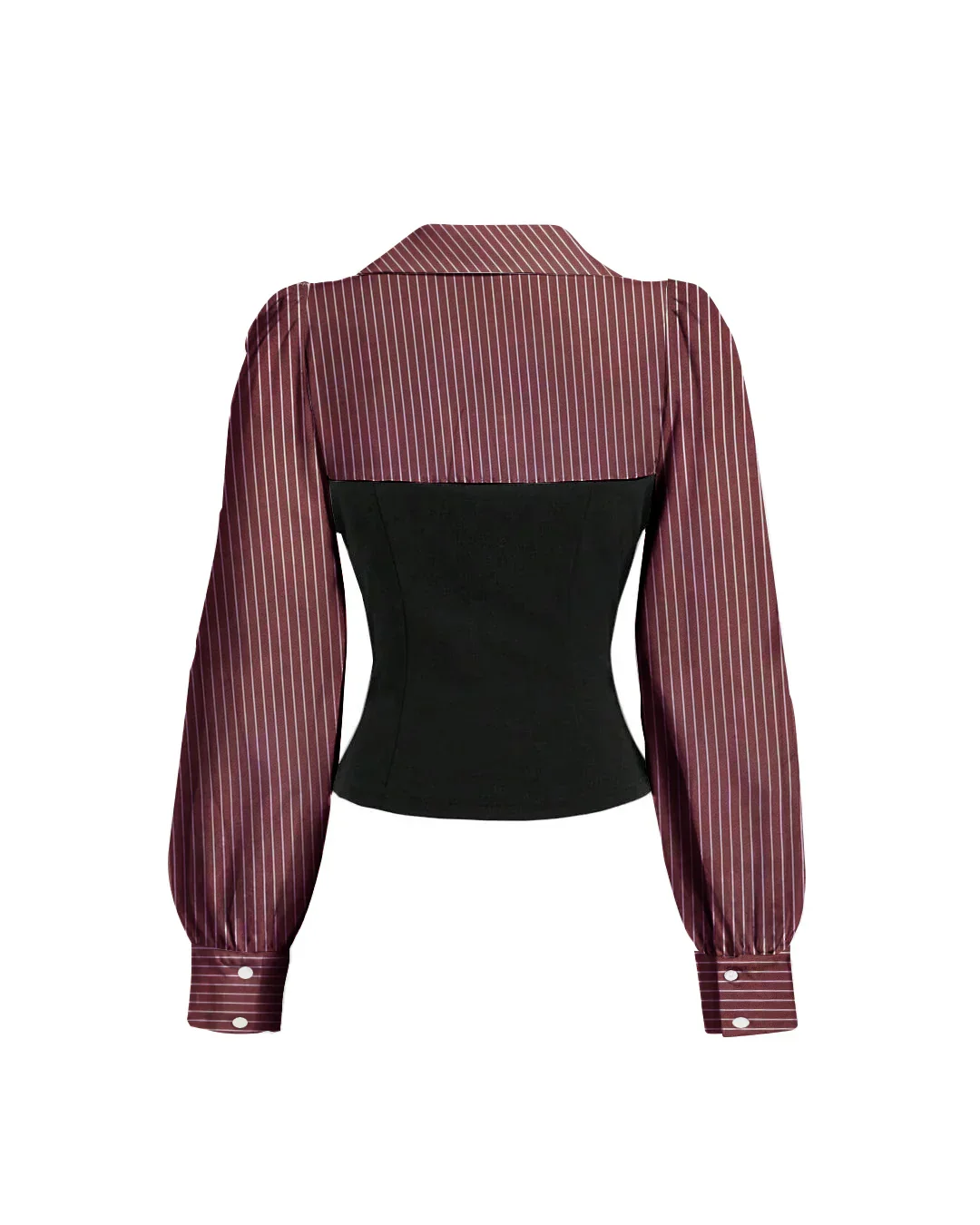 Sweetheart Neck Slim Fit Peplum Hem Striped Lantern Sleeve Regular Top - Image 3