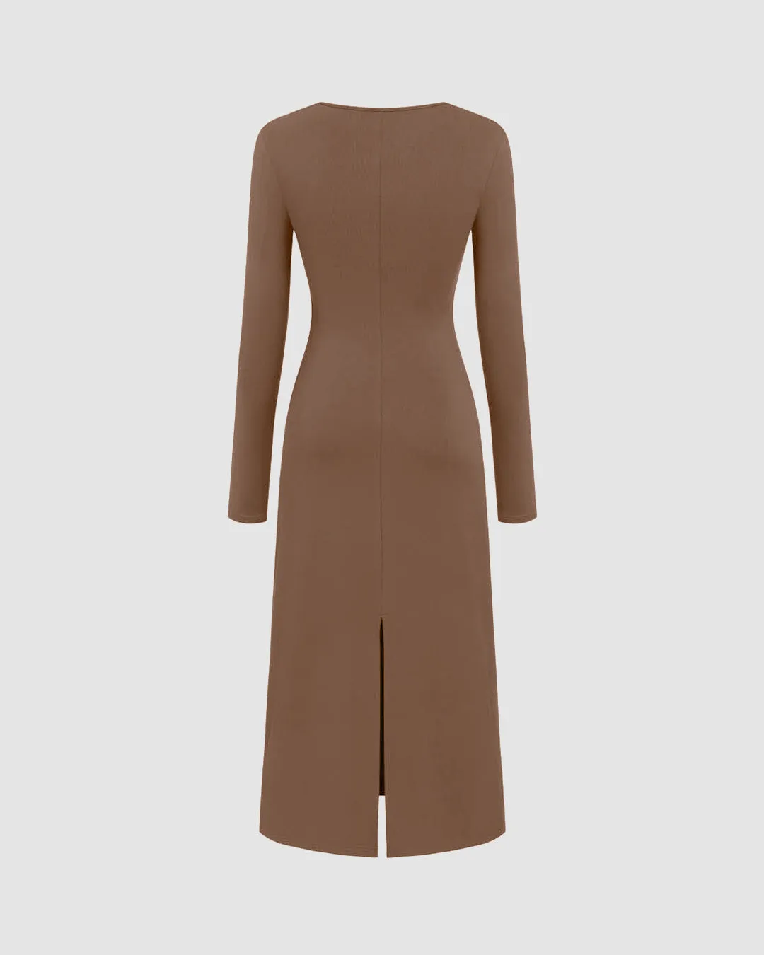 Sweetheart Neck Solid Split Maxi Dress In Brown - Image 2