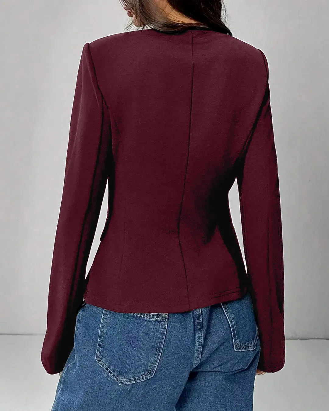 Sweetheart Neck Structured Buttoned Waistcoat In Dark Maroon - Image 3