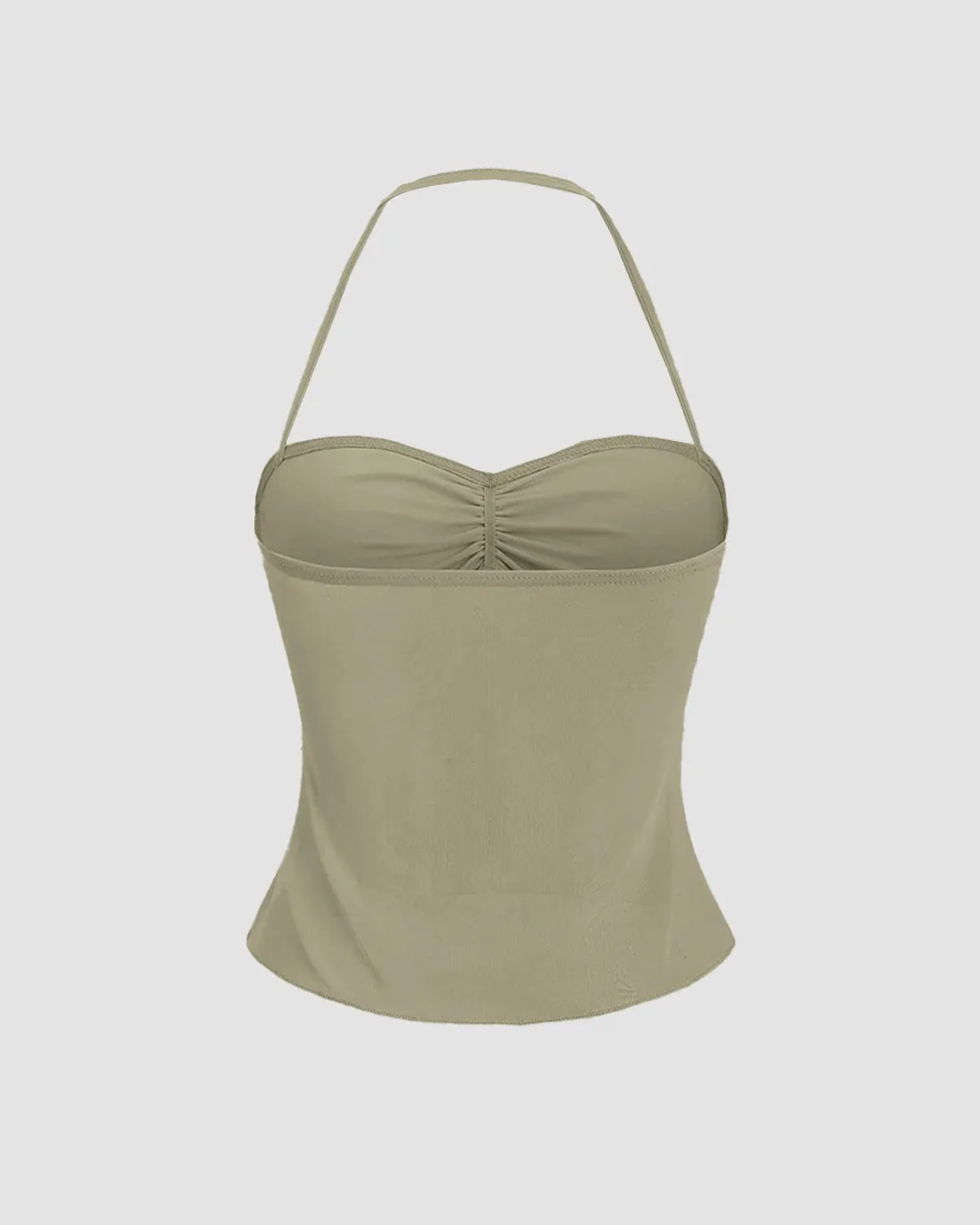 Sweetheart Neck Tiered Halter Top in Herbal Green - Image 2
