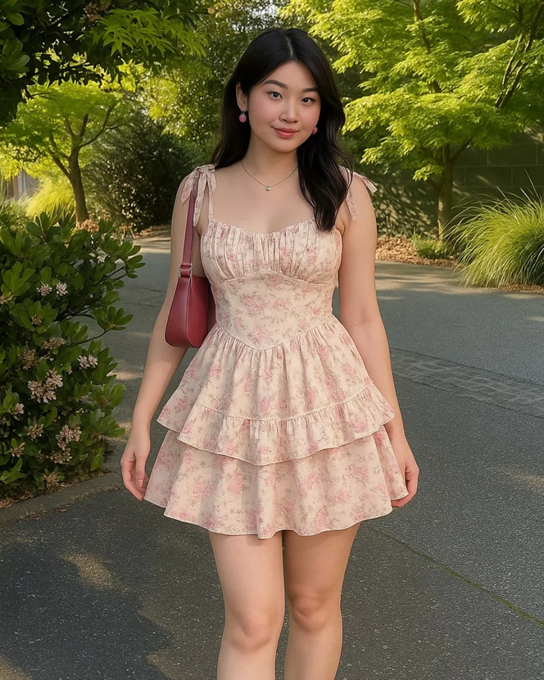 Sweetheart Neckline Ruched Bust Floral Dress With Shoulder Ties - Image 2