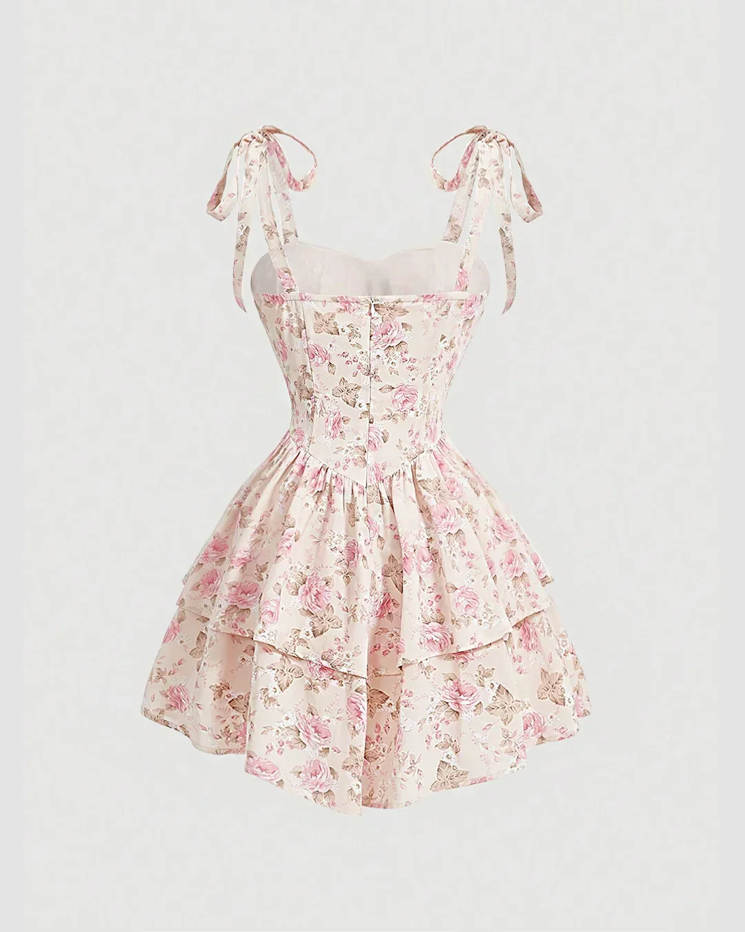 Sweetheart Neckline Ruched Bust Floral Dress With Shoulder Ties - Image 3