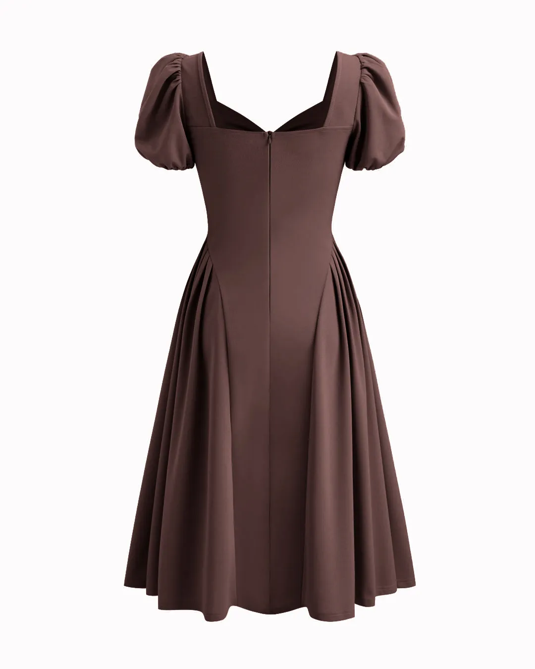 Sweetheart Neckline Solid Twist Pleated Midi Dress In Chocolate Brown - Image 2