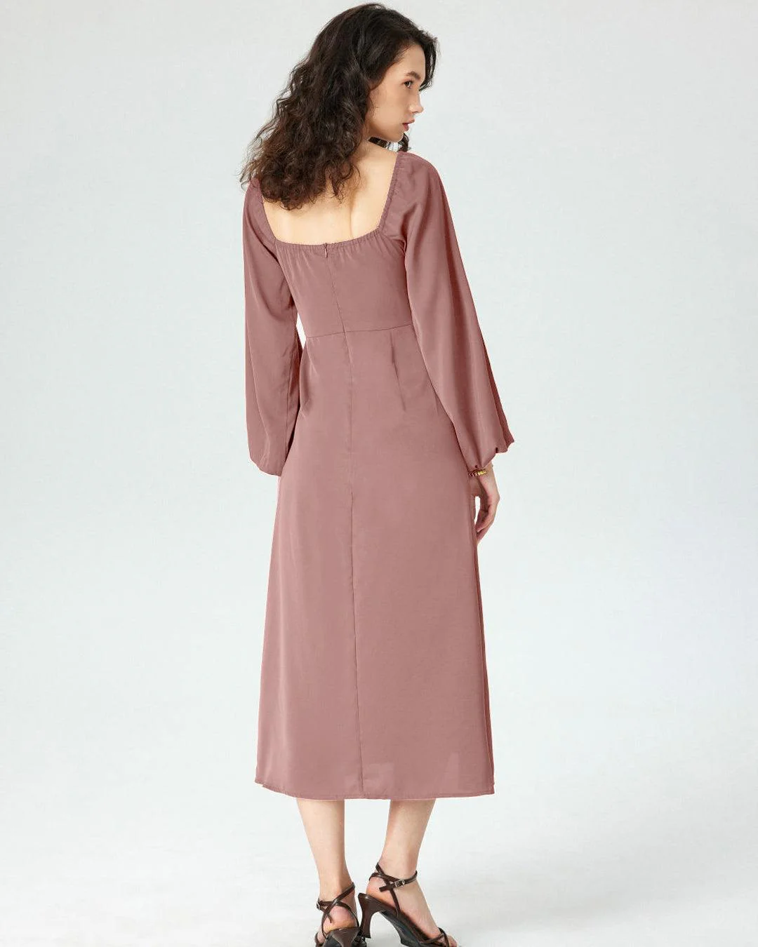 Sweetheart Peasant-Sleeve Peach Dress - Image 4