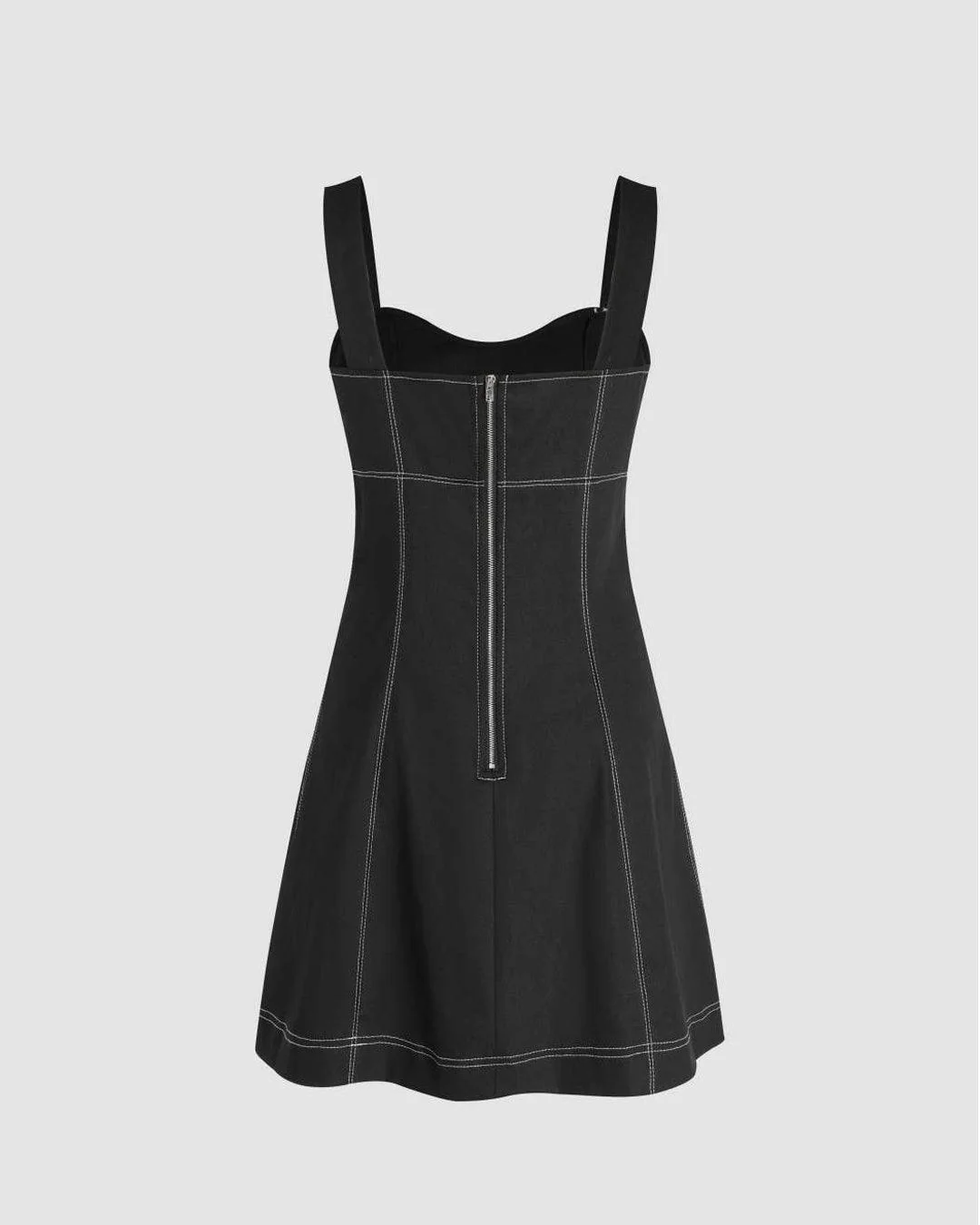 Sweetheart Ruffle Sleeveless Denim Mini Dress In Black - Image 3