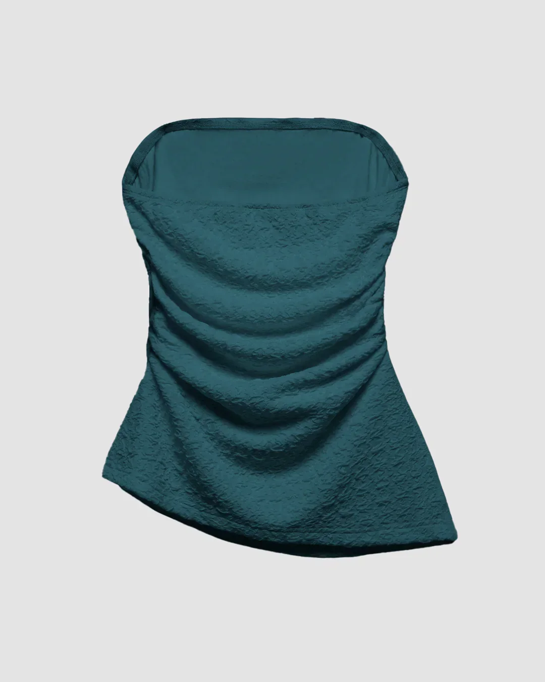 Teal Blue Textured Strapless Ruched Tube Top - Image 2
