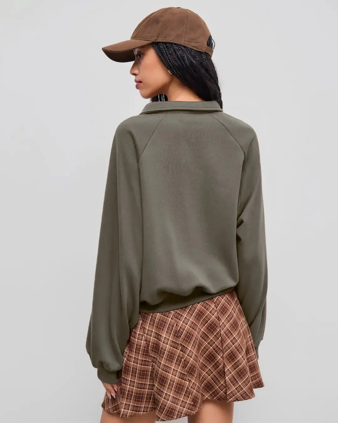 Terry Collar Solid Oversized Sweatshirt In Brown - Image 4