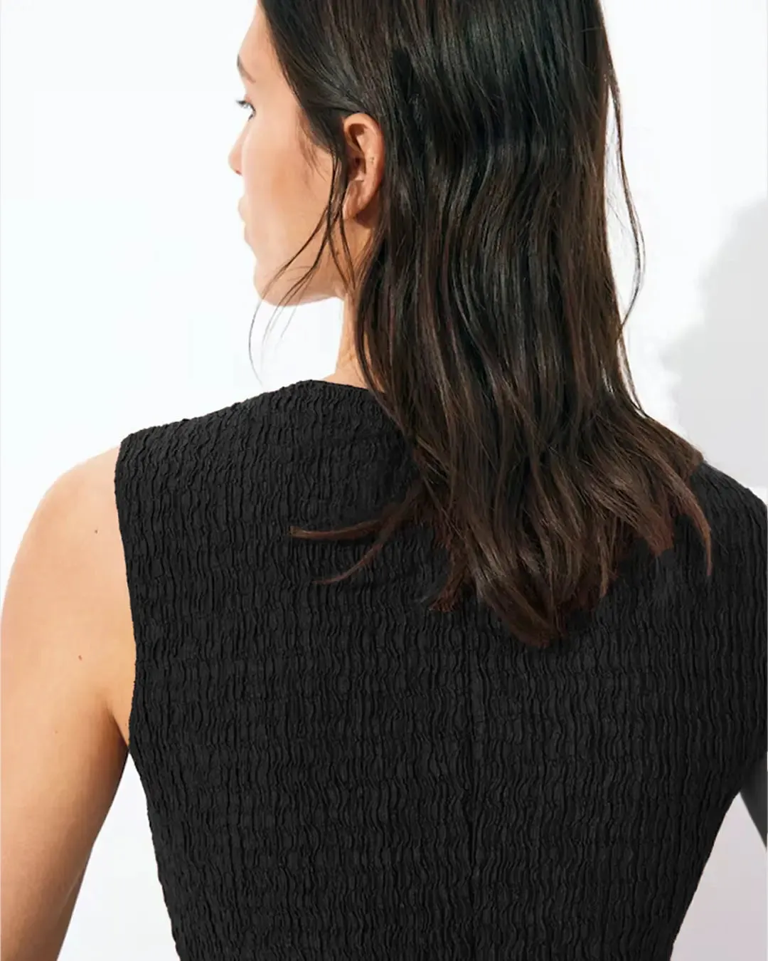 Textured Jersey Waistcoat In Black - Image 3