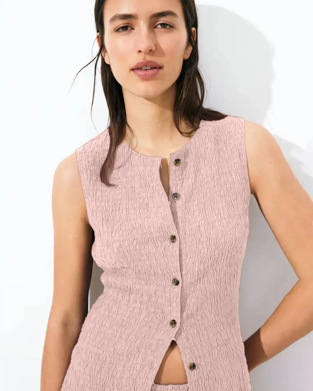 Textured Jersey Waistcoat In Pink - Image 2