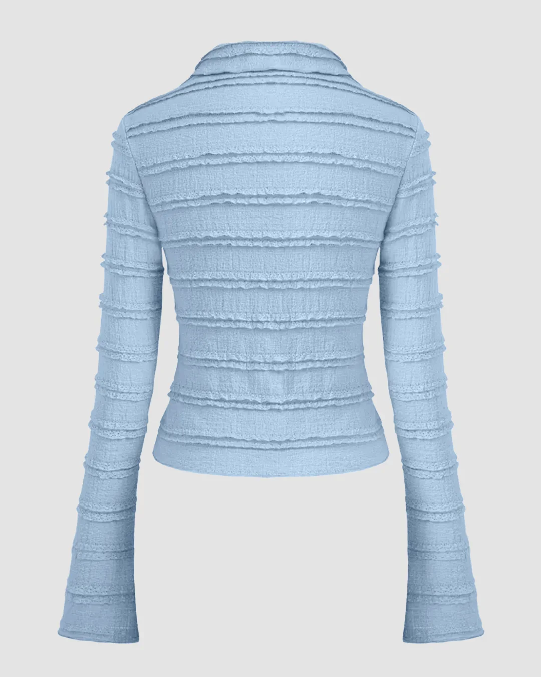 Textured Long Sleeve Button Up Top in Dusty Blue - Image 3