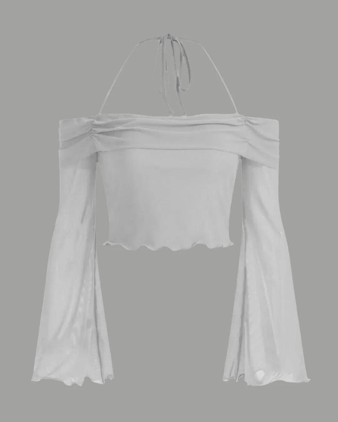 Tie Around Off Shoulder Lantern Sleeve White Crop Top