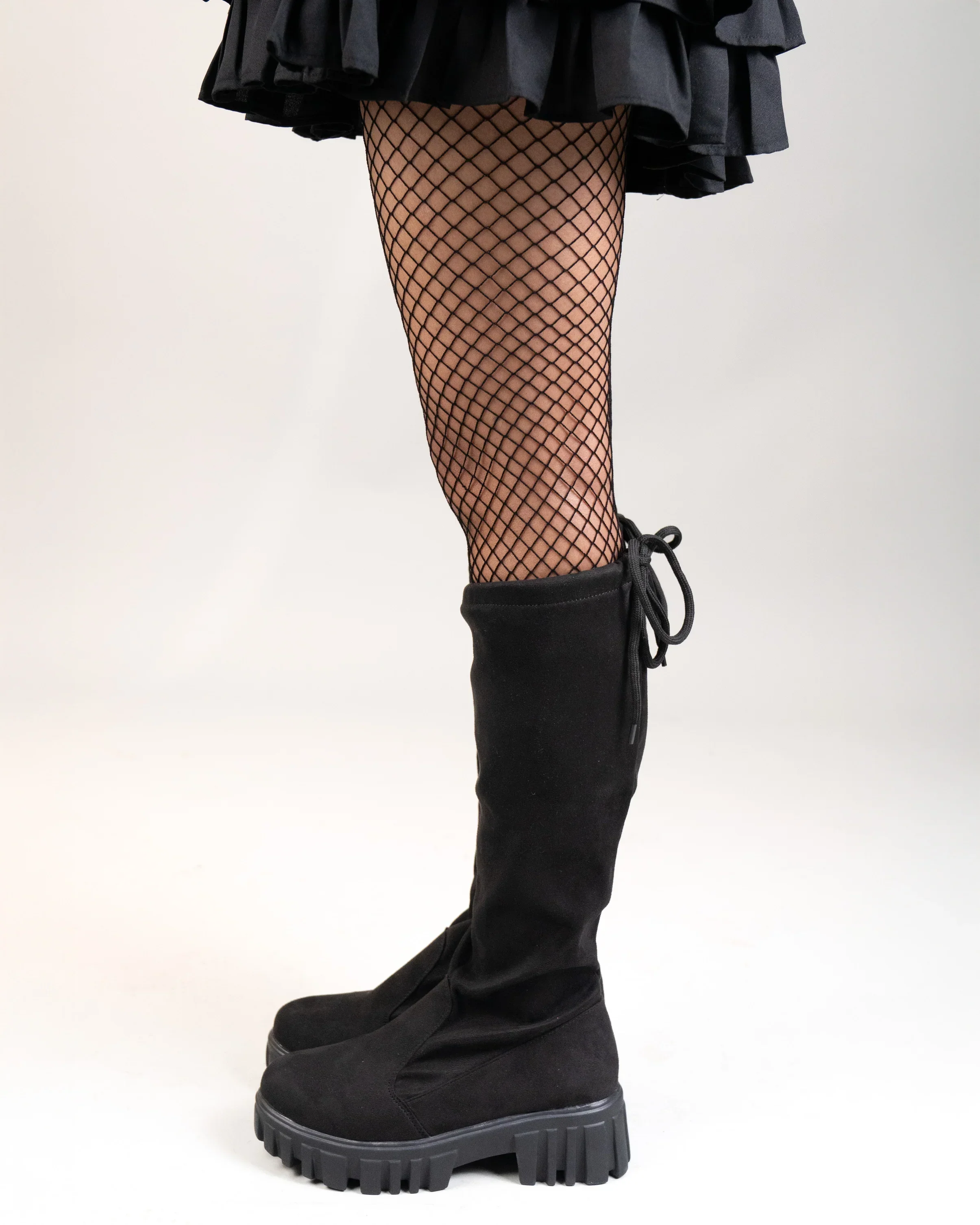 Tie Back Platform Chunky Heeled Socks Boots - Image 2