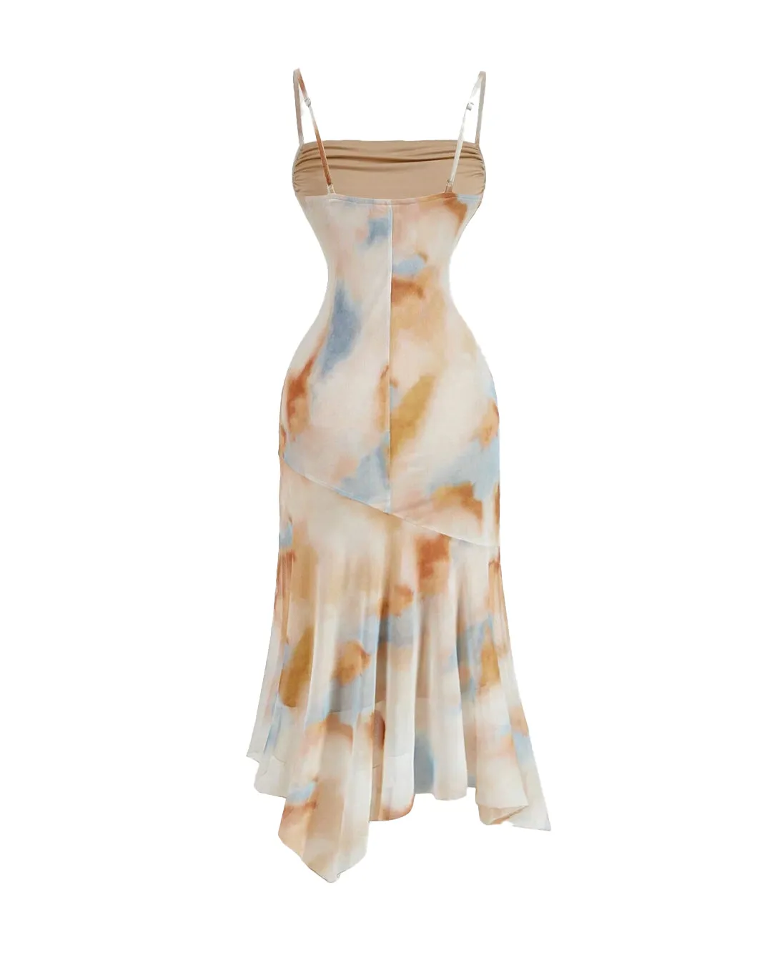 Tie-Dye Vintage Slip Pleated Bust Asymmetrical Fall Dress - Image 2