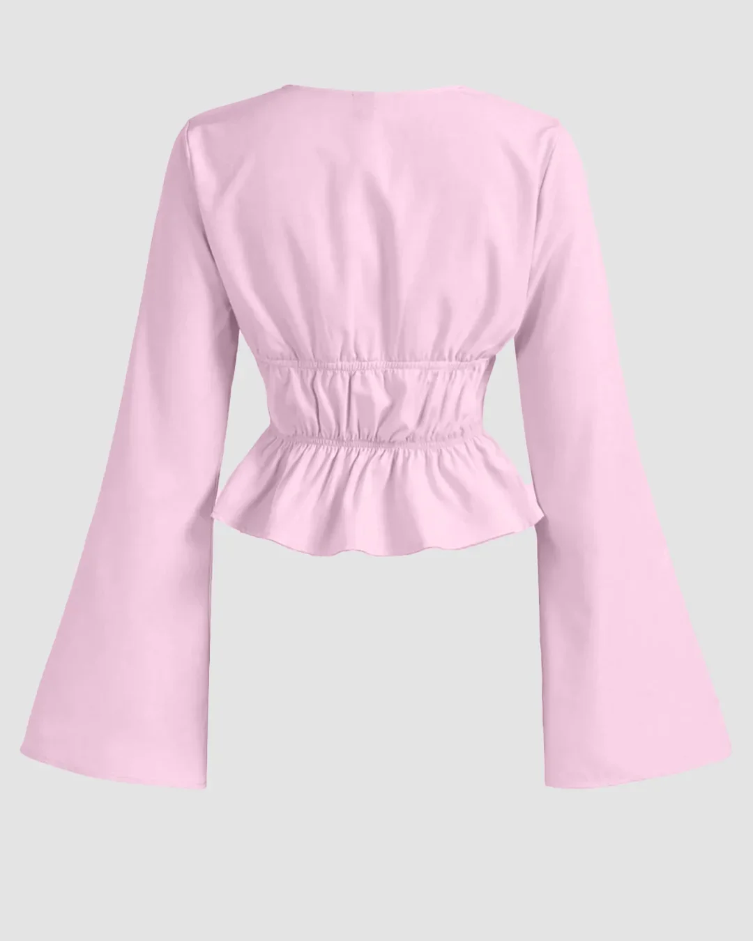 Tie Front Long Sleeve Ruffle Hem Top in Pink - Image 2