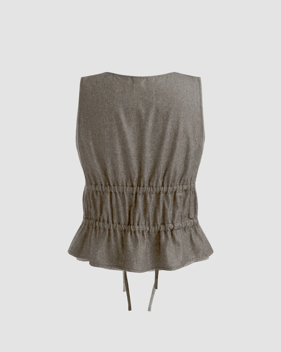 Tie Front Sleeveless Ruffled Grey Top - Image 2