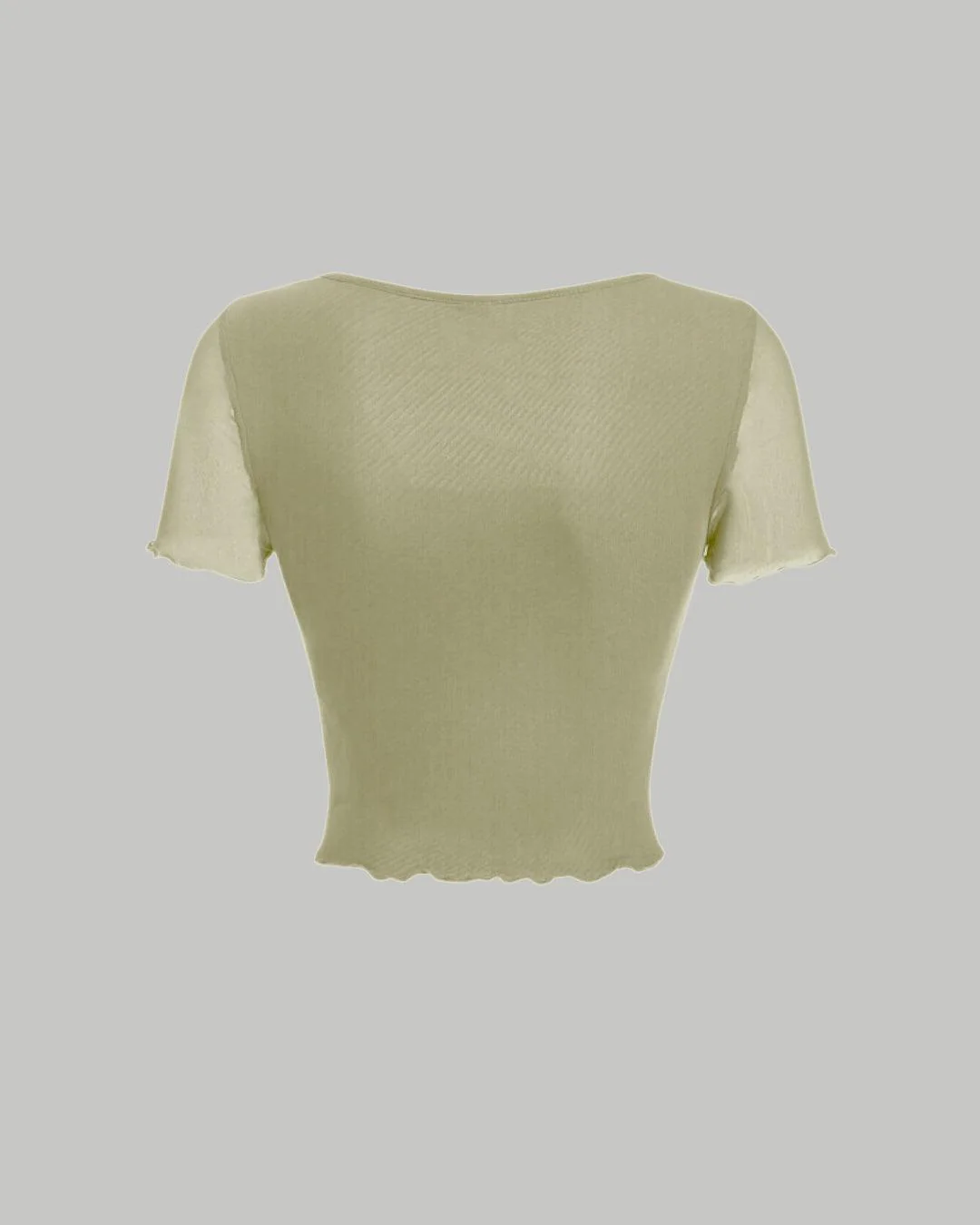 Tie Front Square Neck Crop Top In Green - Image 2