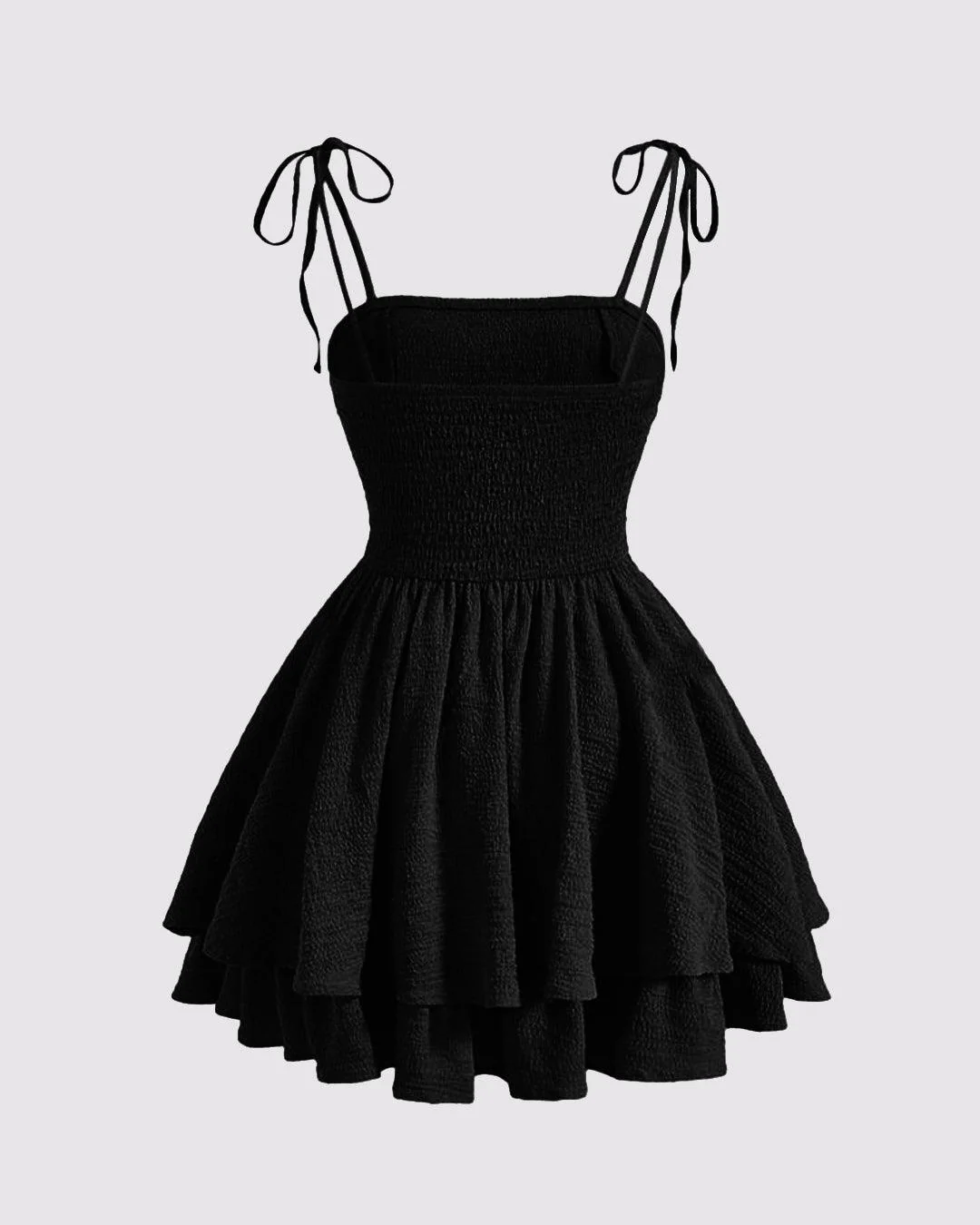 Tie Shoulder Layered Ruched Cami Dress In Black - Image 3
