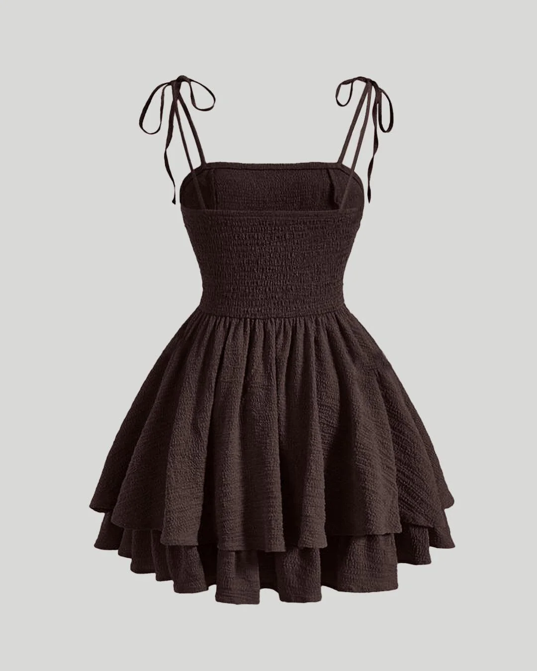Tie Shoulder Layered Ruched Cami Dress In Coco Brown - Image 2
