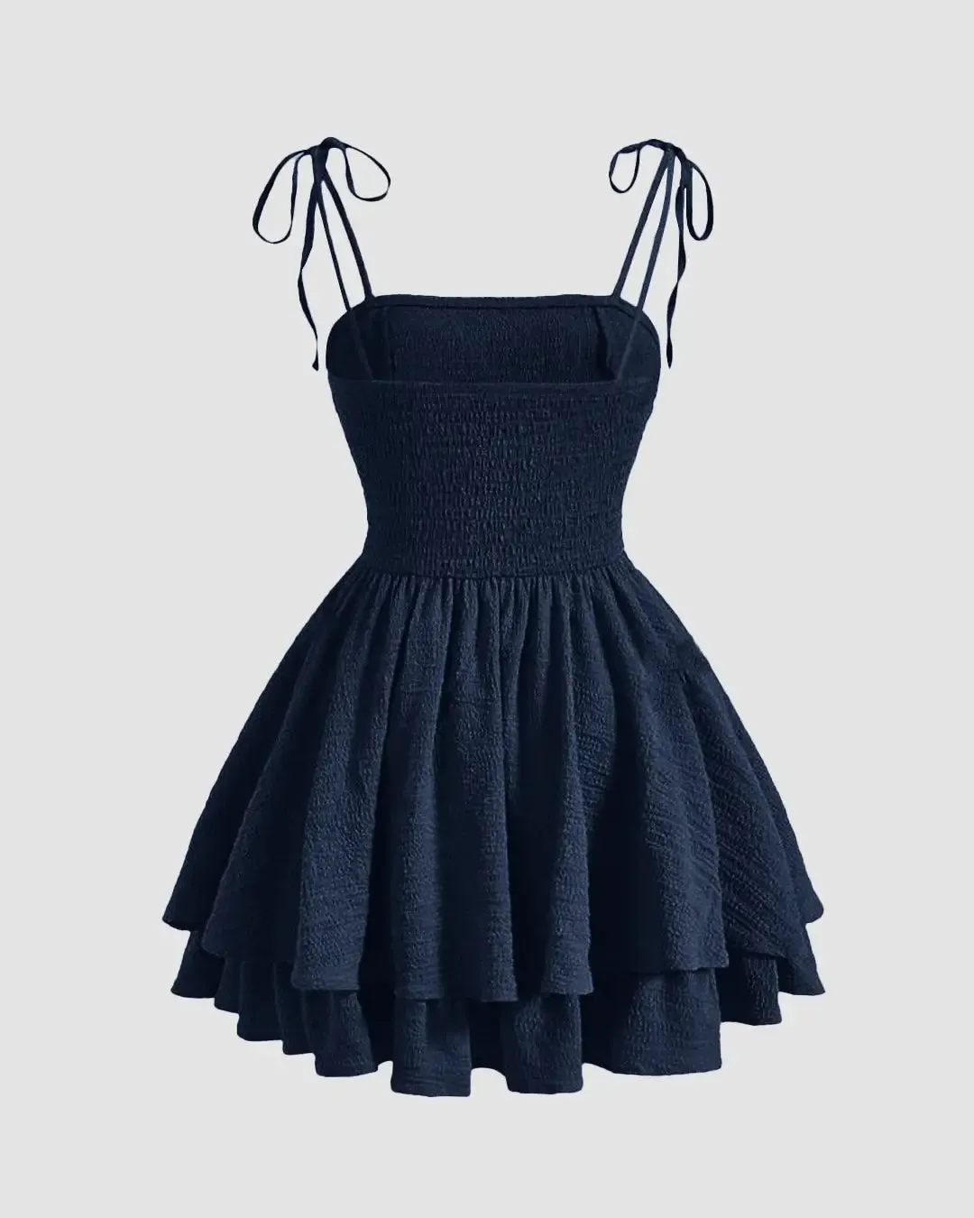 Tie Shoulder Fit and Flare Mini Dress in Navy Blue - Image 3