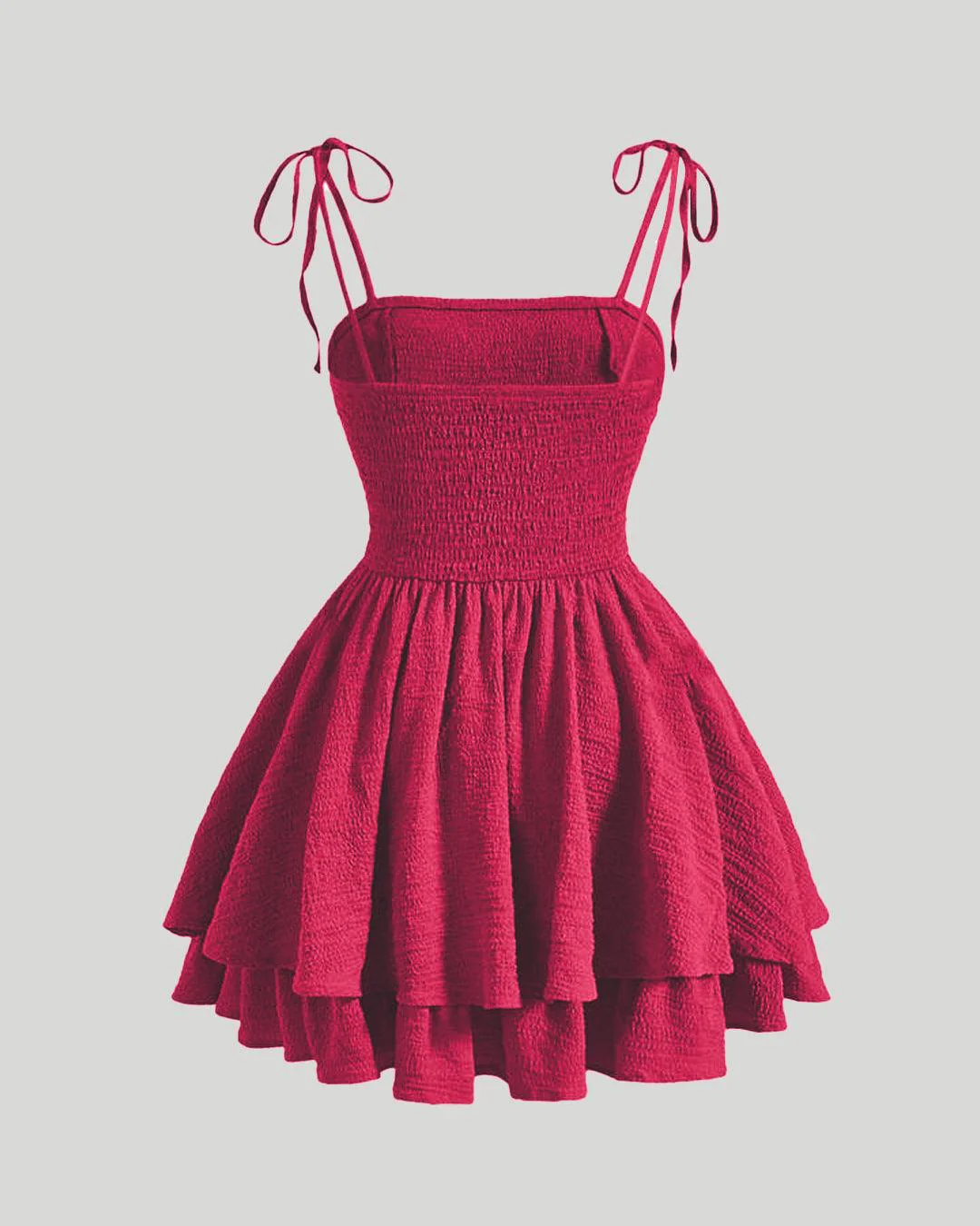 Tie Shoulder Layered Ruched Cami Dress In Pink - Image 3