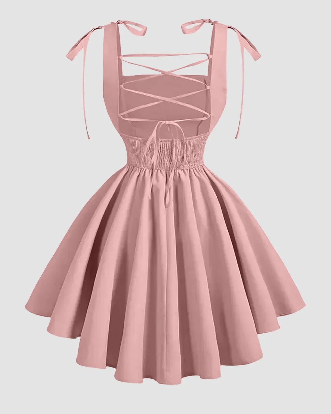 Tie Strap A-Line Mini Dress in Dusty Pink - Image 2