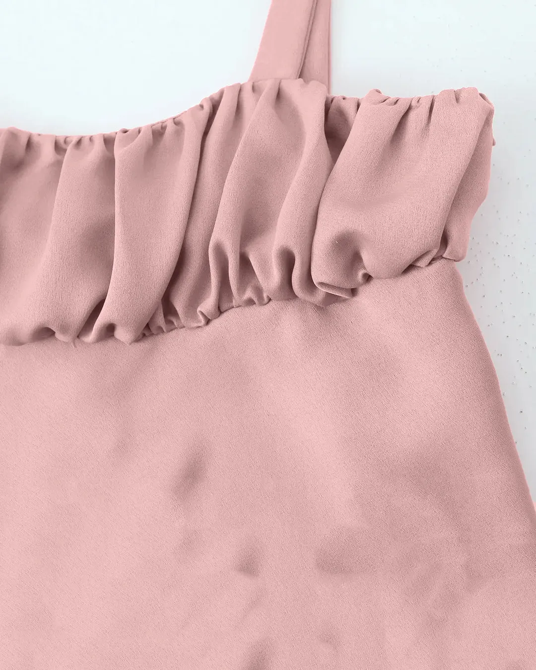 Tie Strap Ruffle Front Cami Top in Rose Pink - Image 3