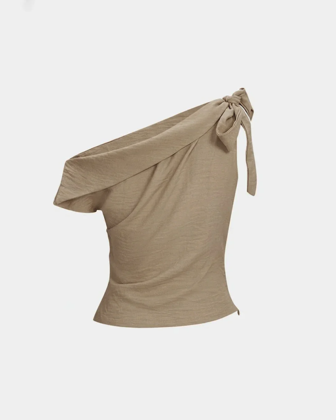 Tie-Up One Shoulder Asymmetric Ruched Sleeveless Cami Top in Brown - Image 2