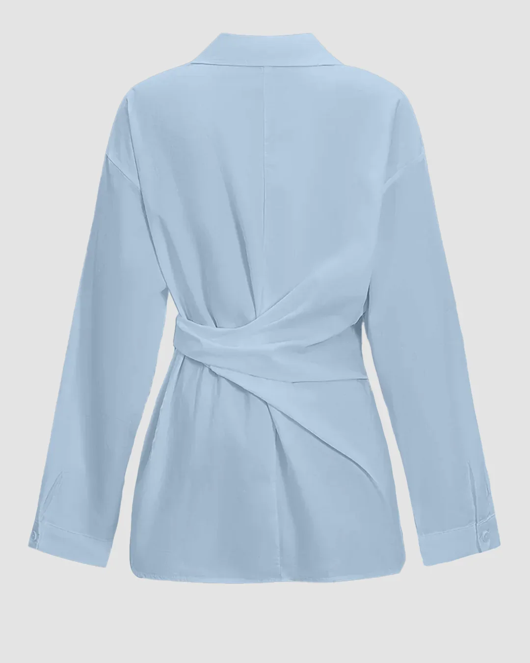 Tie Waist Button Down Long Sleeve Shirt in Sky Blue - Image 2