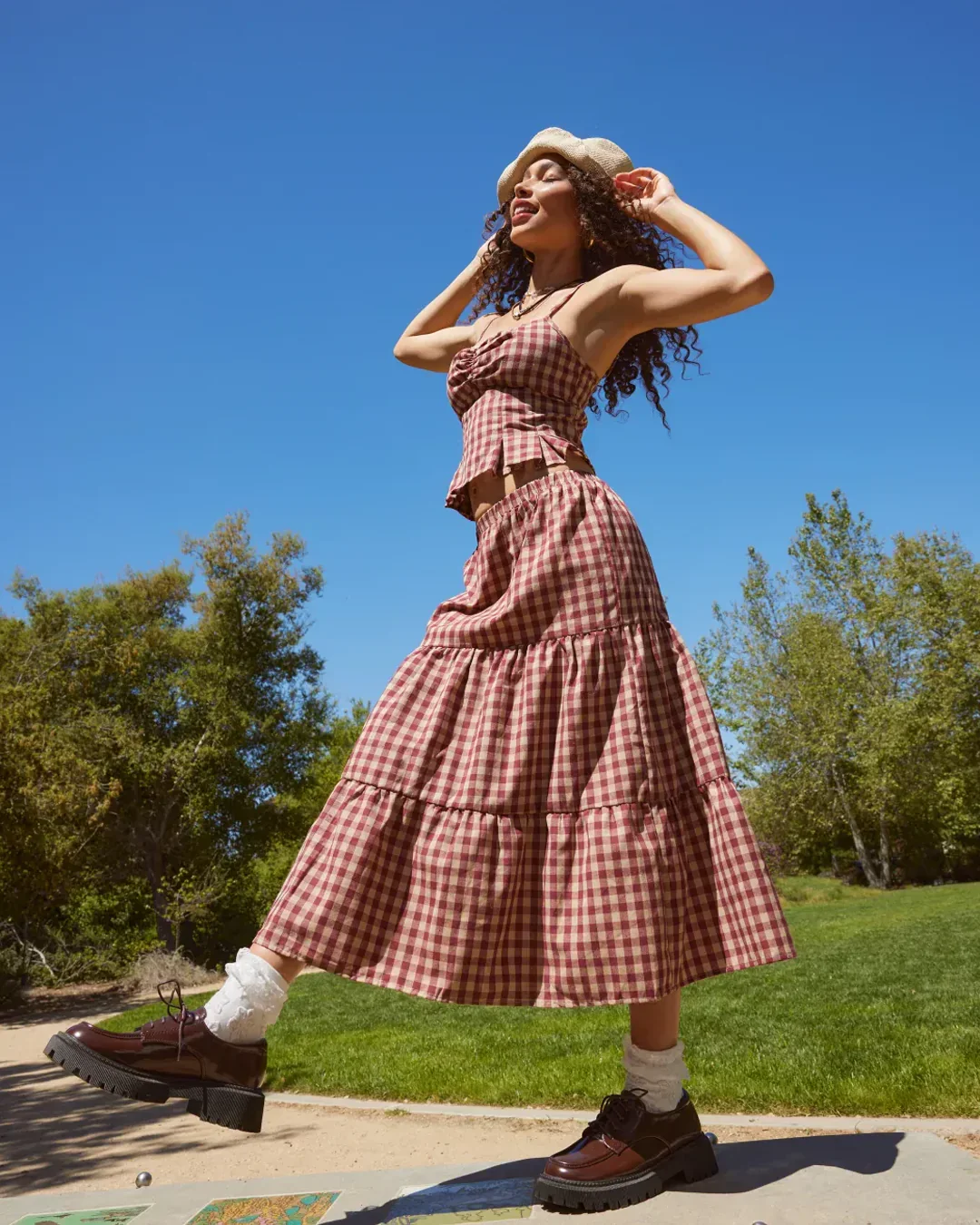 Tiered Gingham Maxi Skirt With Elastic Waist - Image 3