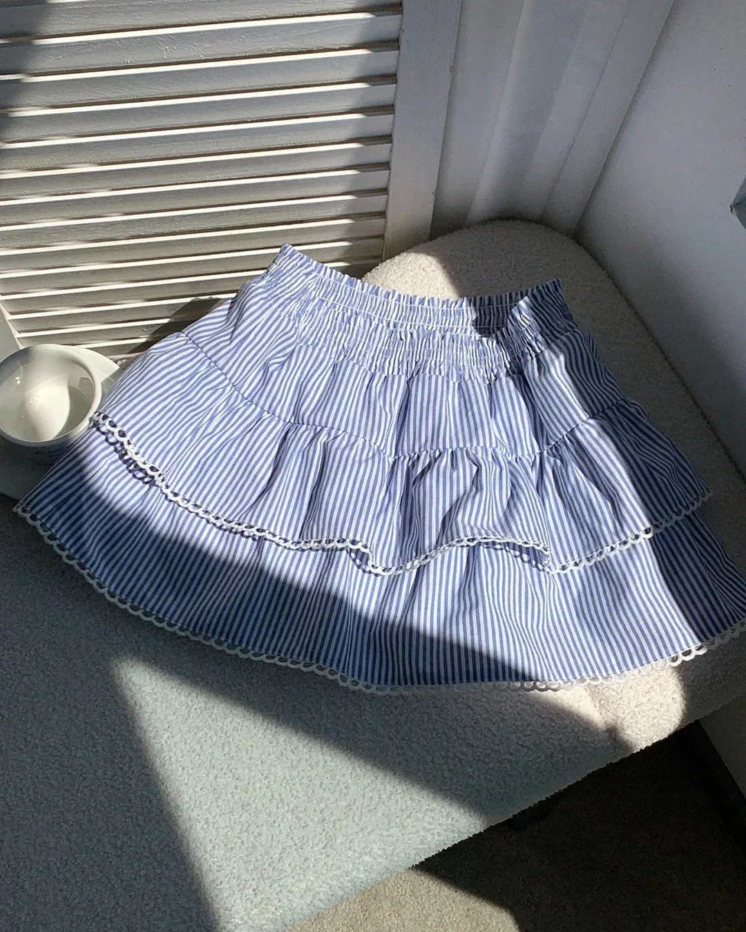 Tiered Ruffle Striped Mini Skirt with Elastic Waist - Image 3