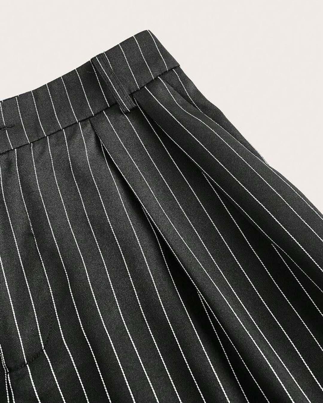 Trendy Korean Style Pinstripe Trousers in Black - Image 3
