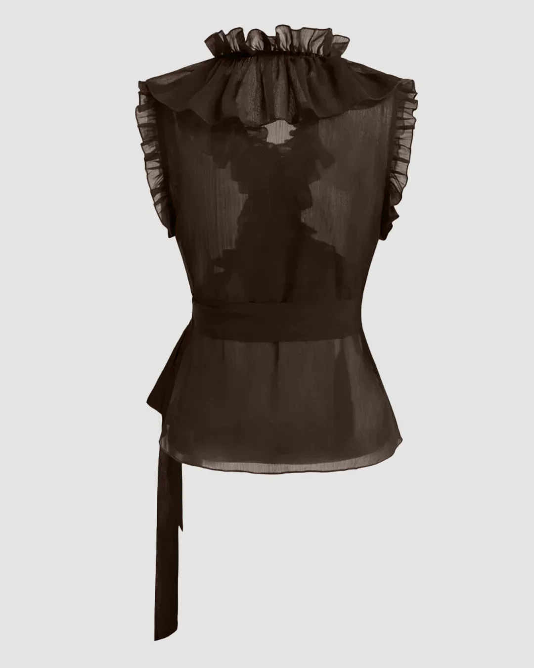 Trim Knotted See-through Tank Top in Coffee - Image 2